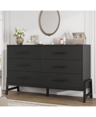 52" Wide 6-Drawer Wooden Freestanding Dresser with Closet Storage