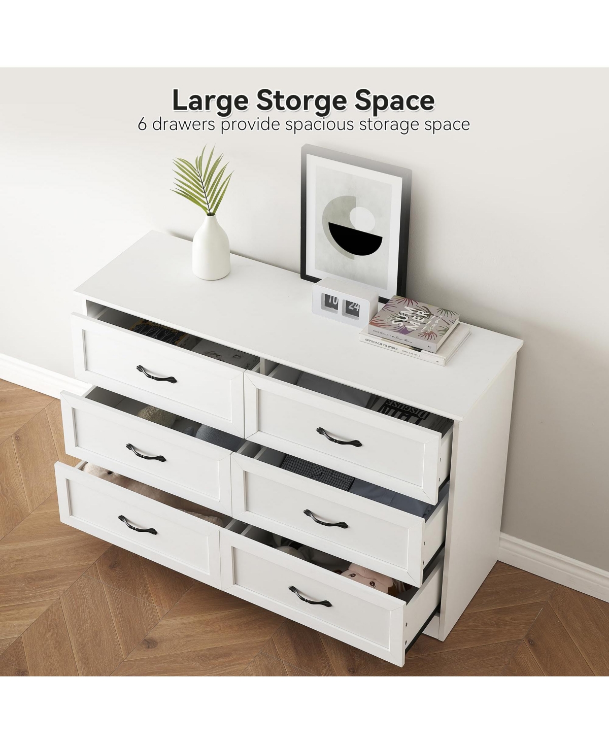 gaomon 6-Drawer Wooden Modern Dresser with Closet Storage Organizer Cabinet