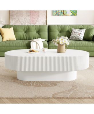Streamdale Elegant Oval Coffee Table, Modern Cream Drum End Table