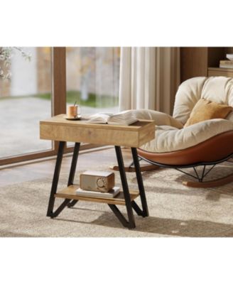 End Side Table Set of 2, Narrow Couch Arm Side Table with Storage Shelves, Small Bedside Nightstand