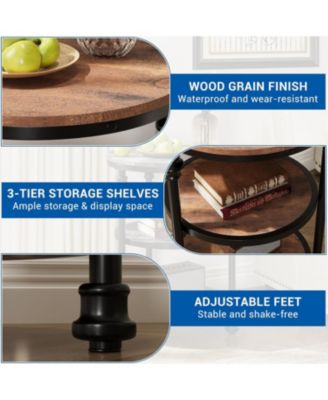 Round 3-Tier Side Table with Shelves, Small Space Coffee Table, High Load Capacity, Easy Assembly, Vintage Brown