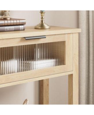 Wooden Entry Console Table with 2 Glass Drawers, Stylish Versatile Storage Solution, Oak Finish