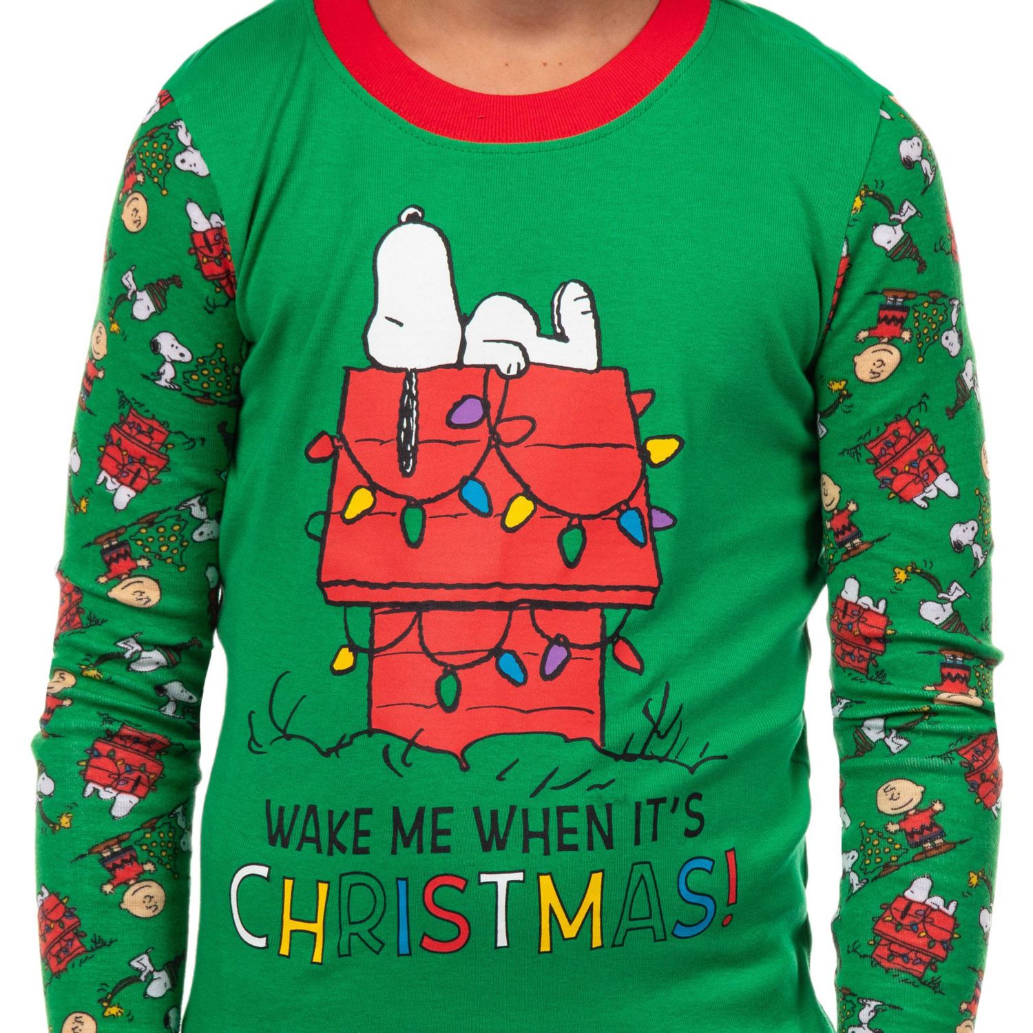 Big Boys Snoopy Wake Me When It's Christmas Holiday 2PC Tight-Fit Pajama Set