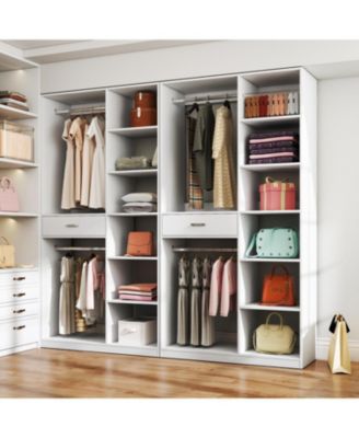 Freestanding Wardrobe Closet with Shelves Drawer & Hanging Rod