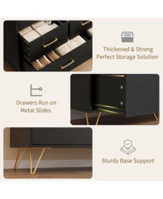 Dresser for Bedroom with 5 Drawers Led Lights, 47inch Wide Chest of Drawers with Charging Station, Freestanding Storage Organizer, Black