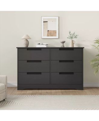 6-Drawer Modern Wood Dresser Bedroom Double Chest Organizer with Embedded Handles Storage Cabinet for Living Room, Nursery, Natural