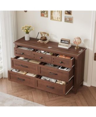 7-Drawer Brown Freestanding Dresser 54" Wide, Large Storage Closet Organizer Chest for Living Room, Entryway, Bedroom