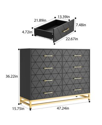 8-Drawer Modern Wooden Dresser TV Stand, Wide Chest of Drawers, Metal Handles, Living Room Entertainment Center