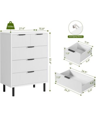 5-Drawer Wave Fluted Engineered Wood Dresser, Metal Legs, Bedroom, Living Room, Entryway, Modern Style
