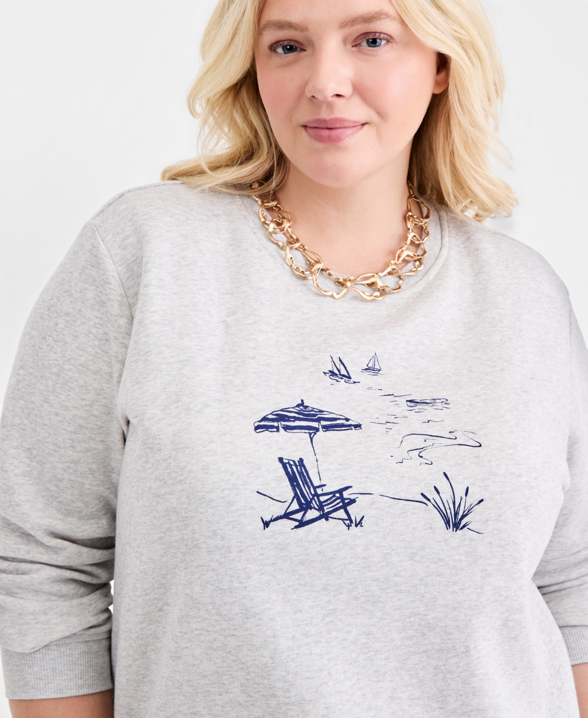 Style & Co Plus Printed Crewneck Fleece Sweatshirt, Macy's Exclusive