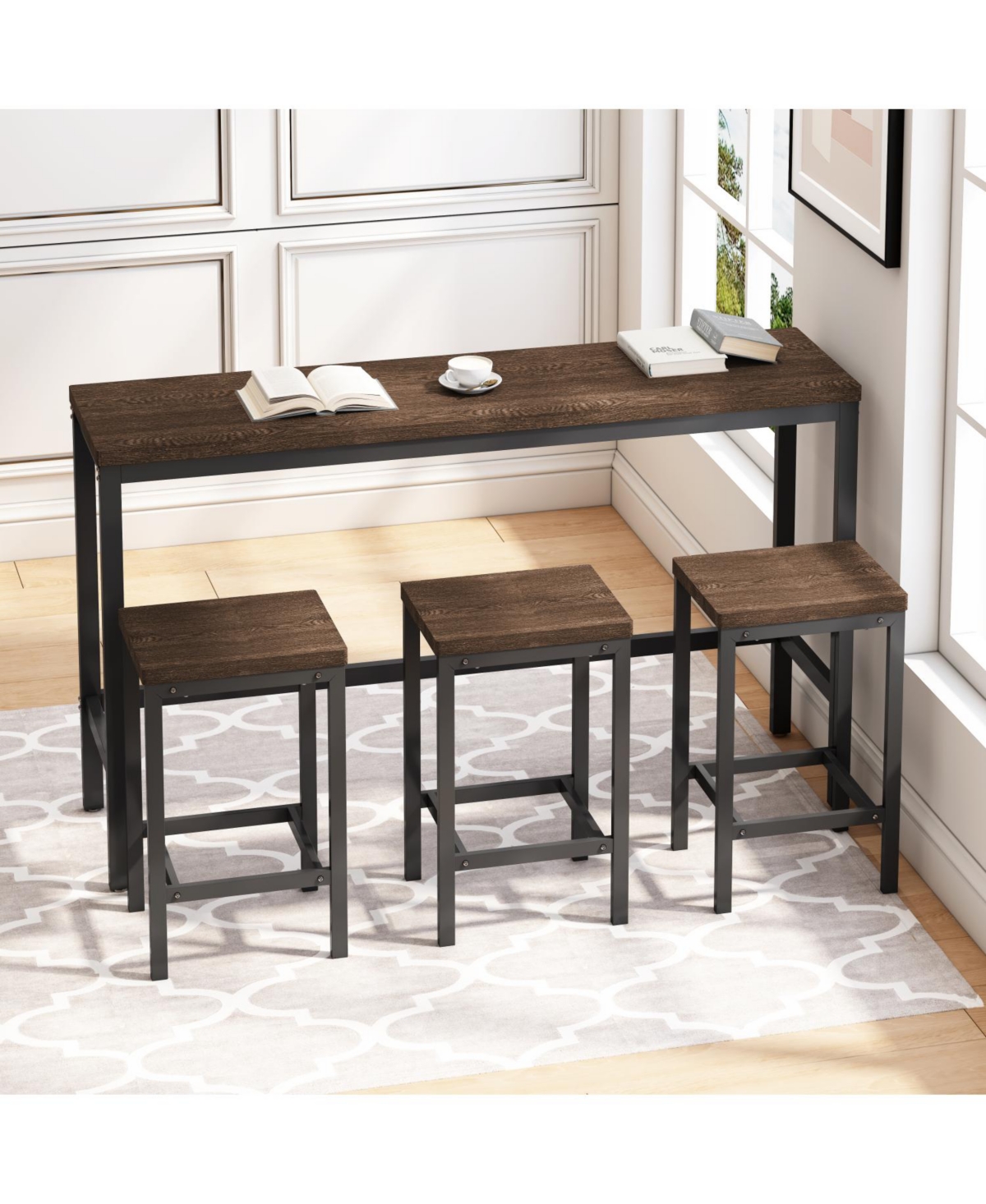 Streamdale Furniture Streamdale Modern Design Kitchen Dining Table,Pub Table,Long Dining Table Set with 3 Stools,Easy Assembly
