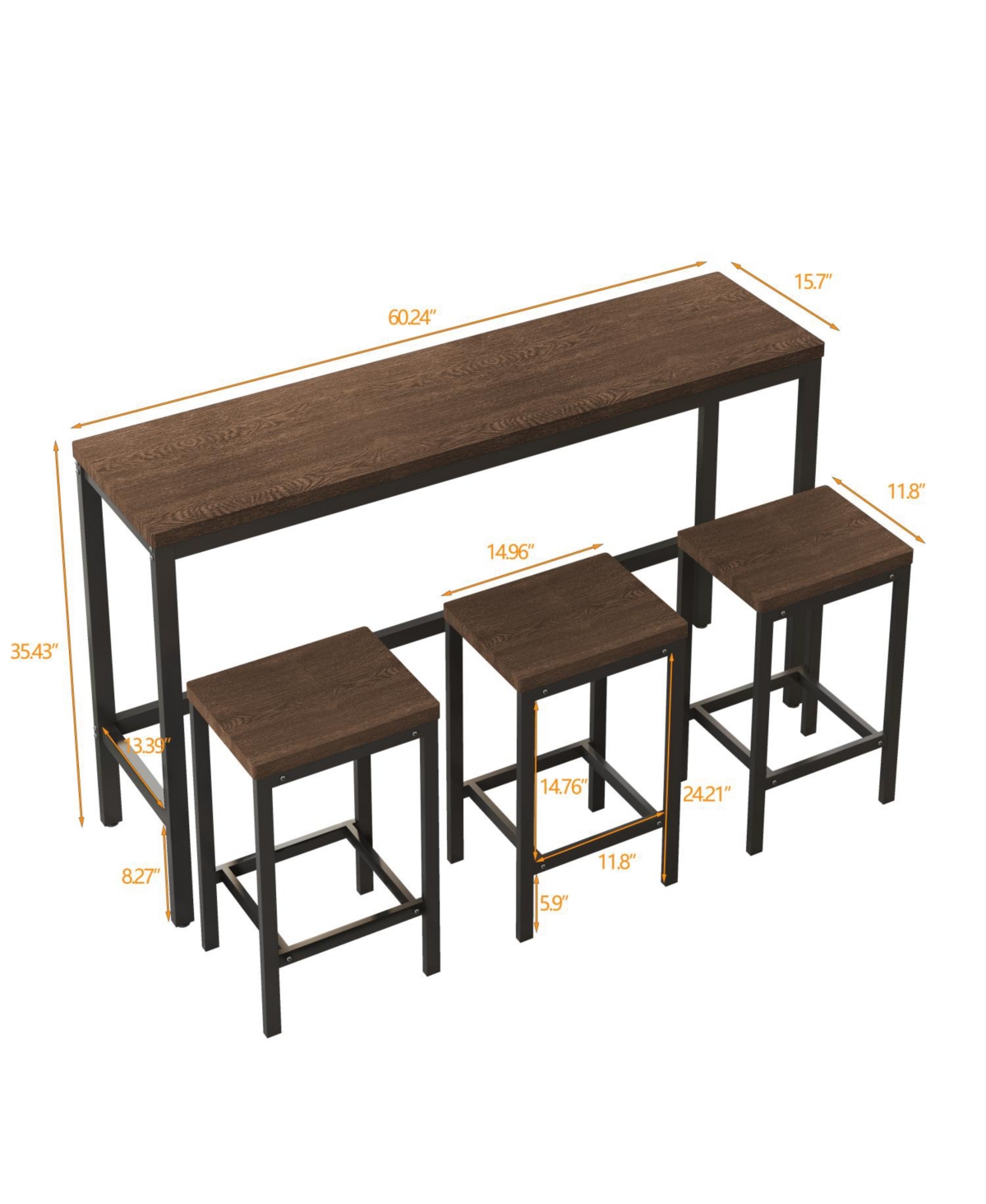 Streamdale Furniture Streamdale Modern Design Kitchen Dining Table,Pub Table,Long Dining Table Set with 3 Stools,Easy Assembly
