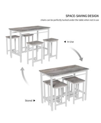 5-Piece White Oak Kitchen Bar Table Set with 4 Stools