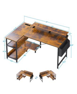 Streamdale 47" Gaming Desk with Power, L-Shaped, Monitor Stand & Shelves, Vintage