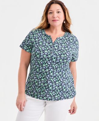 Plus Size Short-Sleeve Henley Top