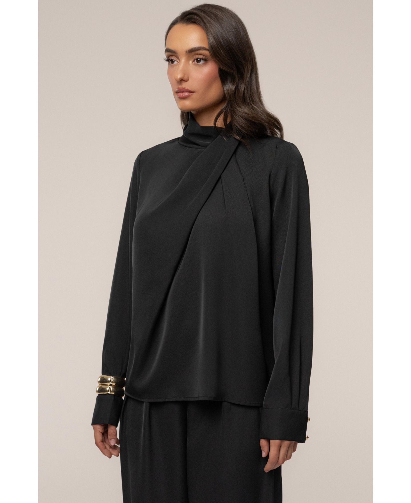 Женская блузка JLUXLABEL Alexa Satin Blouse, цвет: Чёрный — фото 5