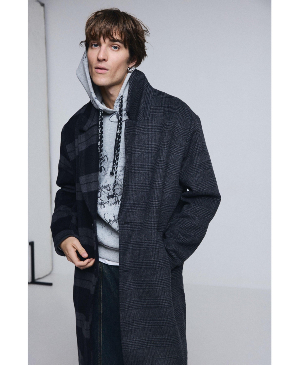 Desigual Men's Checkered bimaterial coat