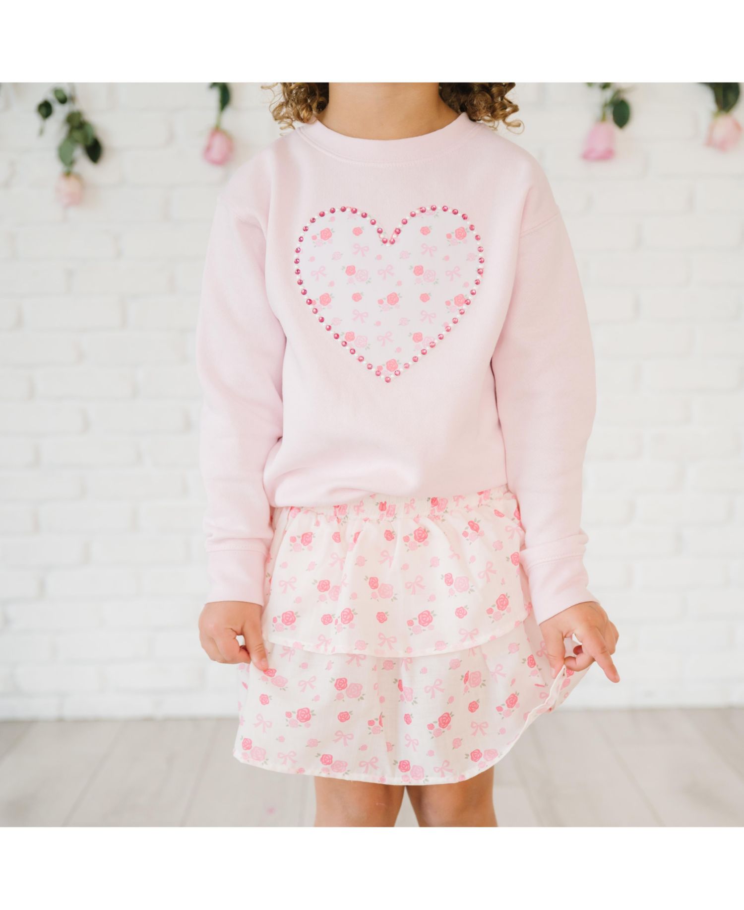 Big Girls Dainty Rose Pearl Heart Patch Sweatshirt