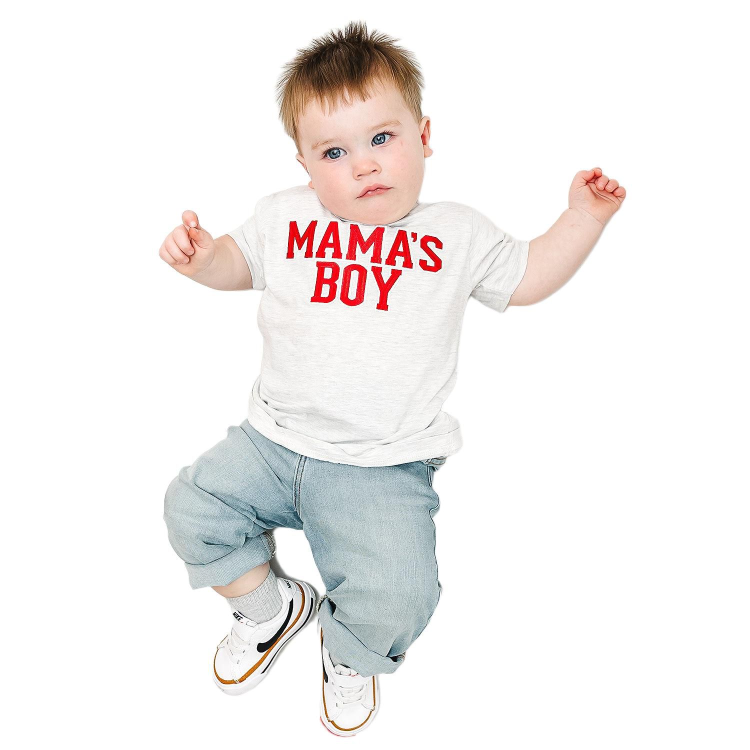 Little Boys Mama's Boy Varsity Patch Short Sleeve T-Shirt