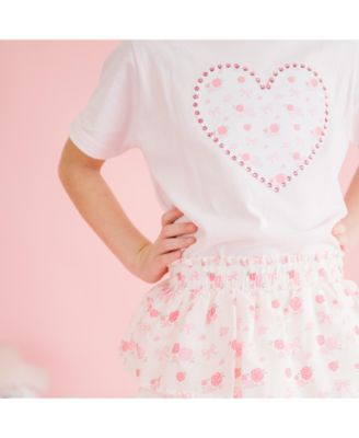 Little Girls Dainty Rose Pearl Heart Patch Short Sleeve T-Shirt