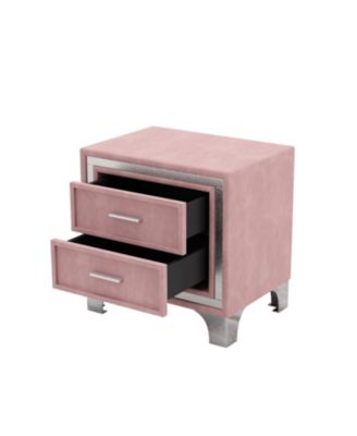 Mid-Century Velvet Nightstand, Pink