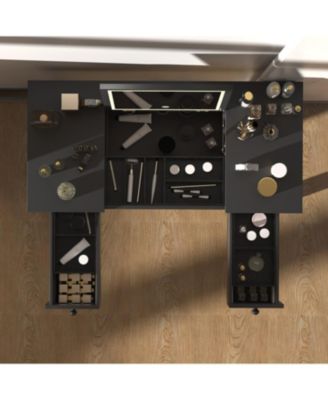 Elegant Vanity Table with LED Lights, Flip-Top Mirror and 2 Drawers, Jewelry Storage for Women Dressing