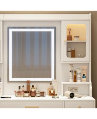 Streamdale Vanity Table Set with Mirror, 6 Drawers & Shelves