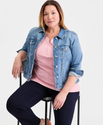 Plus Size Short-Sleeve Henley Top