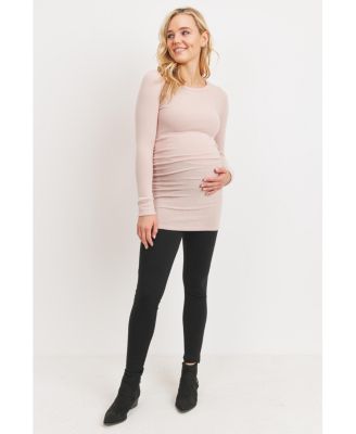 Maternity Long Sleeve Crew Neck Side Ruching Knit Top