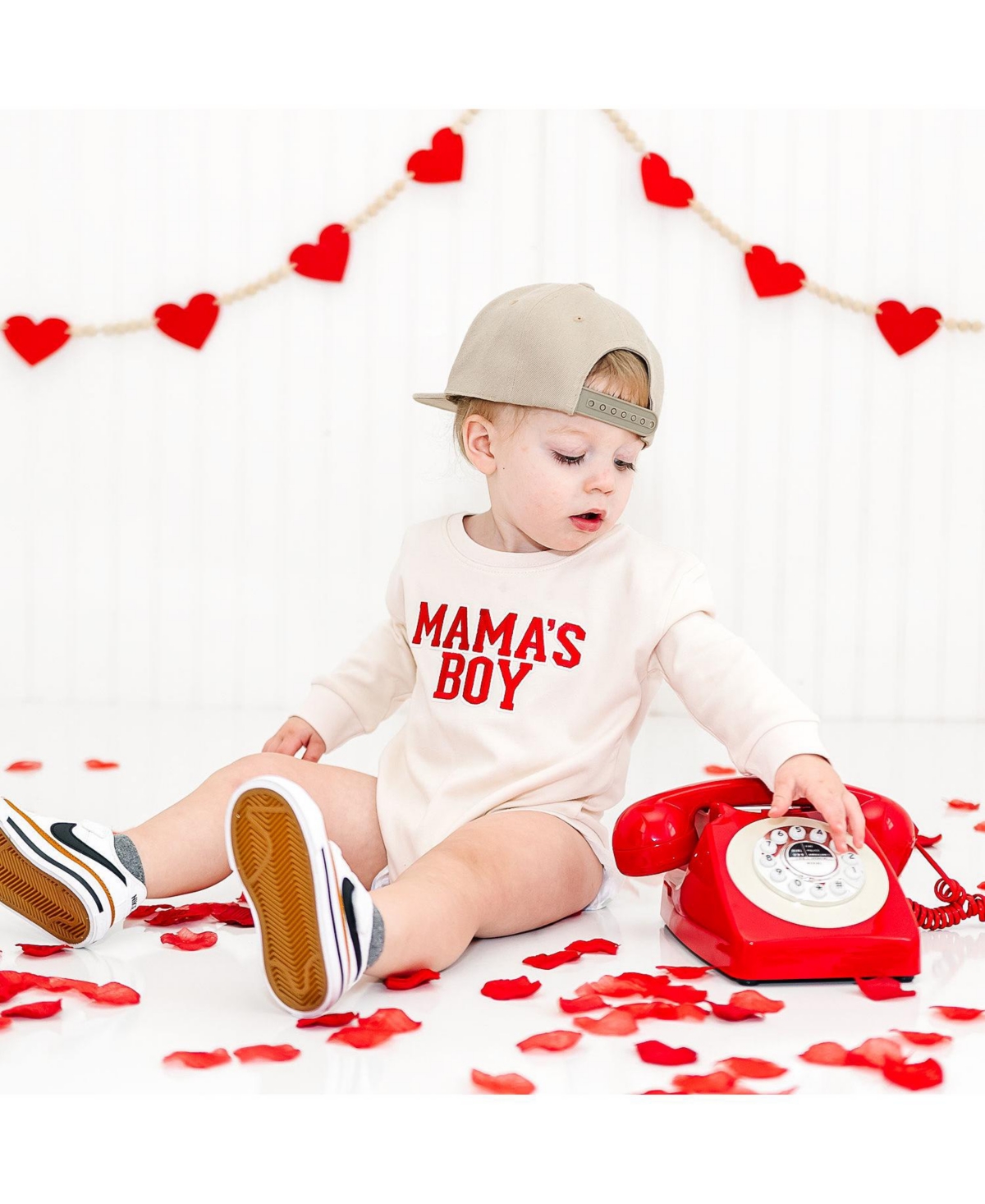 Sweet Wink Baby Boys Mama's Boy Varsity Patch Valentine's Day Long Sleeve Romper