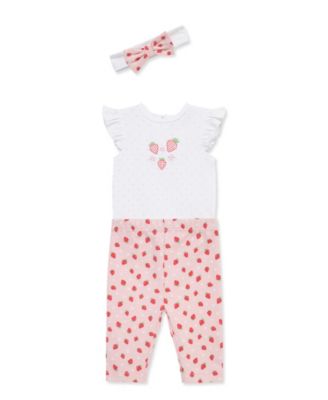 Baby Girls' Strawberry Printed Bodysuit, Leggings and Headband, 3-Piece Set
