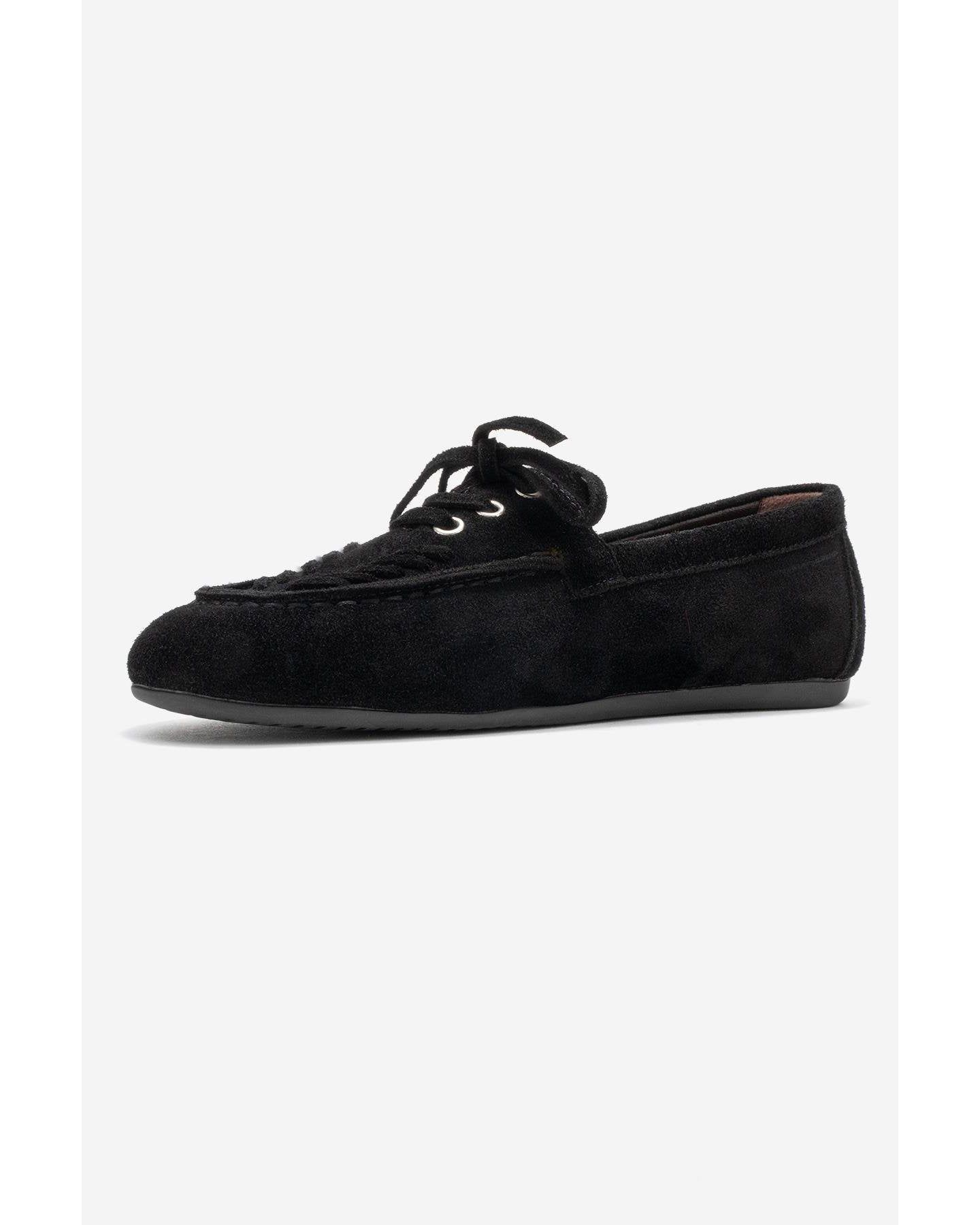 Женские туфли Forever & Always Shoes Lorven Leather Lace Up Loafer, цвет: Чёрный замшевый кожаный — фото 5