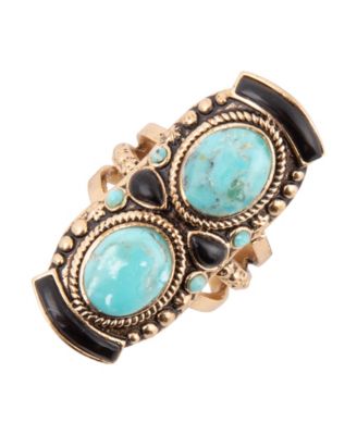 Double Up Blue Turquoise and Black Onyx Golden Ring