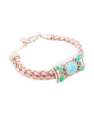 Legacy Lime Green and Blue Turquoise Braided Leather Bracelet