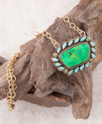 Legacy Lime Green and Blue Turquoise Golden Pendant Necklace