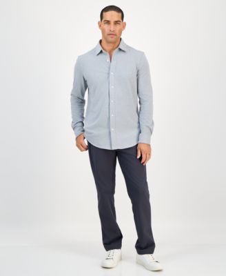 Men's Classic-Fit Heathered Jersey-Knit Button-Down Shirt, Created for Macy's 