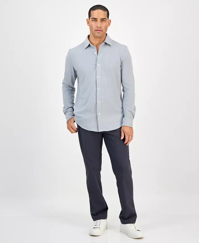 Men's Classic-Fit Heathered Jersey-Knit Button-Down Shirt - thumbnail 2