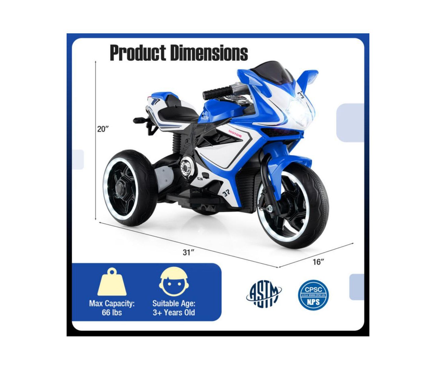 Детская игрушка HONGGE 6V Kids Ride On Motorcycle with LED Lights, цвет: Тёмно-синий — фото 7