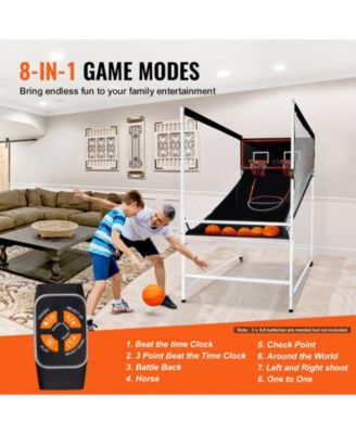 Arcade Cage Basketball Game, 2-Player Indoor Dual Shot with 5 Balls, 8 Game Modes, Electronic Scoreboard and Pump (Black & White