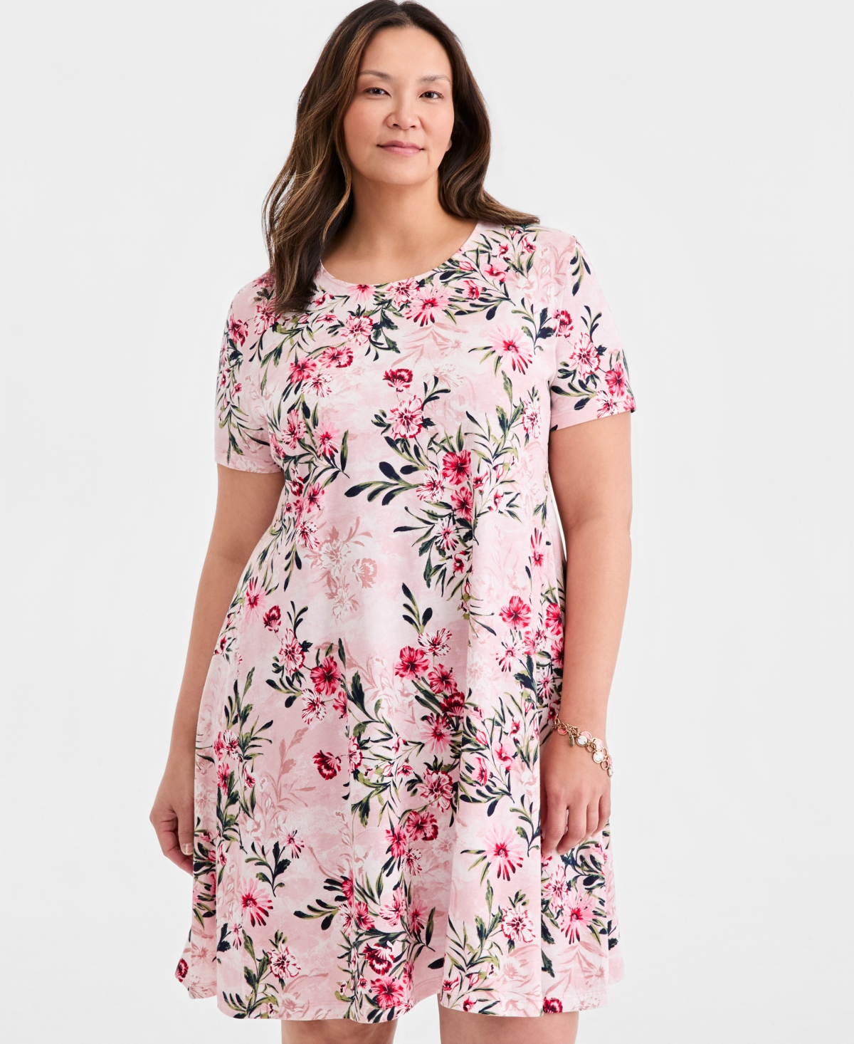 Style & Co Plus Round-Neck Short-Sleeve T-Shirt Dress