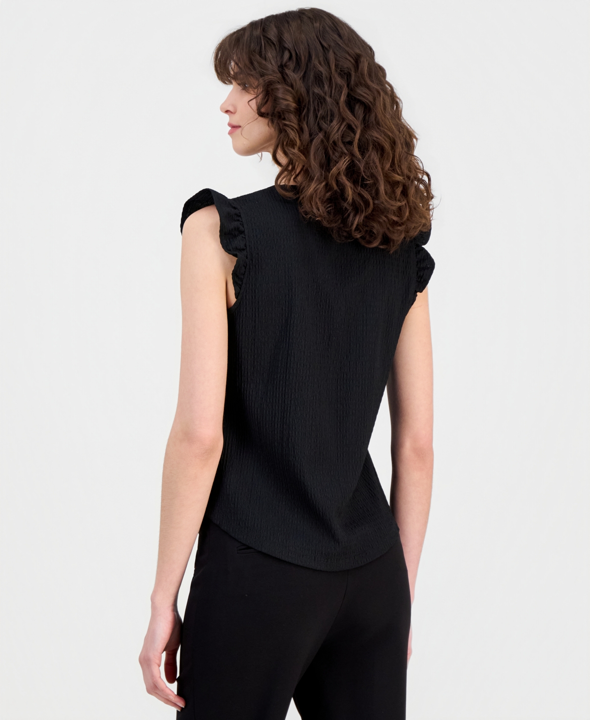 Anne Klein Essentials Petite V-Neck Ruffle-Trim Top