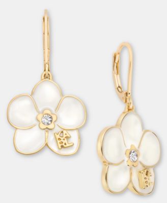 Gold-Tone Enamel Flower Logo Drop Earrings