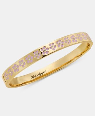 Gold-Tone Purple Flower Inlay Polished Bangle Bracelet