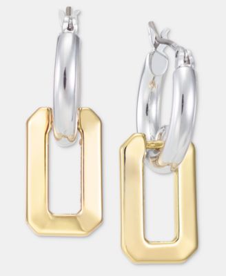Two-Tone Faceted Geometric Charm Hoop Earrings
