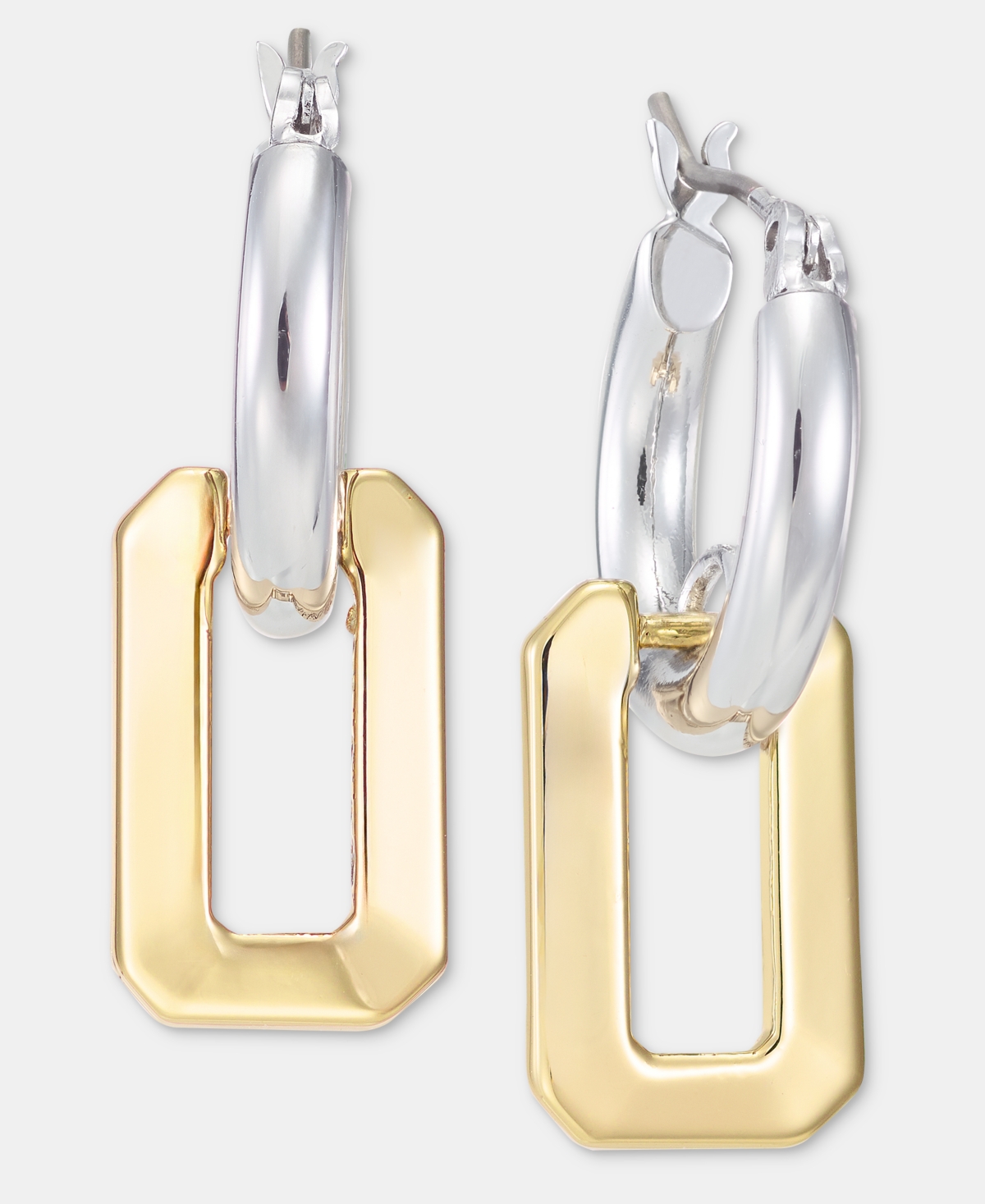 Karl Lagerfeld Paris Two-Tone Faceted Geometric Charm Hoop Earrings