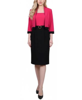 Petite 3/4 Sleeve 2 Piece Colorblocked Dress Set