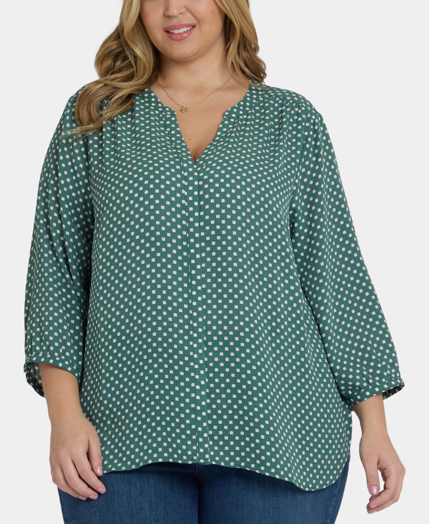 Plus Size Pintuck 3/4 Sleeve Top