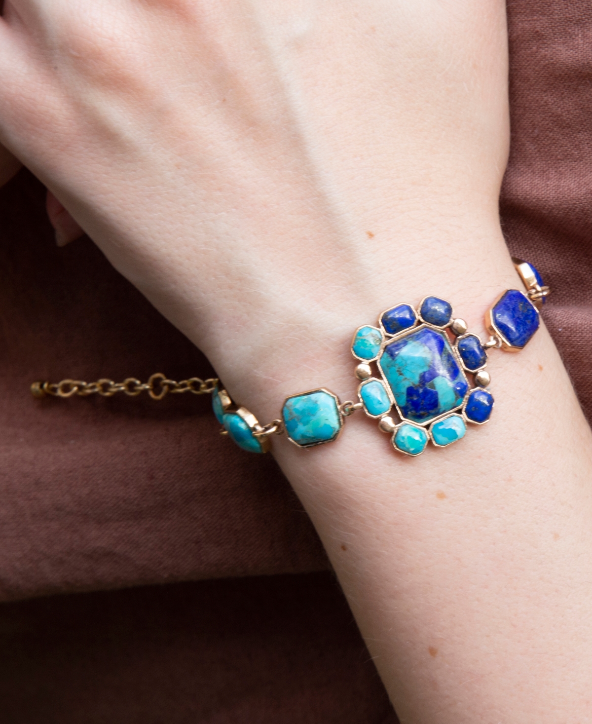 Barse Duality Blue Lapis and Turquoise Golden Bracelet