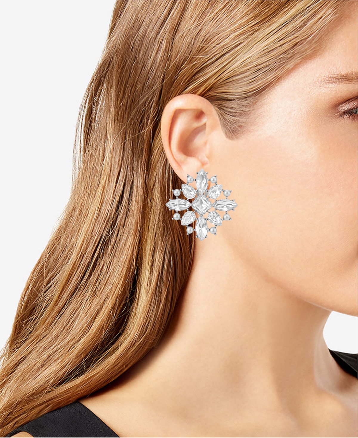 Guess Pave Stones And Imitation Pearl Sparkling Clip-On Earrings