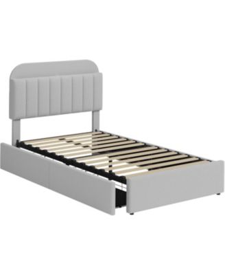 Boucle Storage Bed with Built-In Bookcase, 2 Drawers, Sturdy Frame, No Box Spring Required - Full